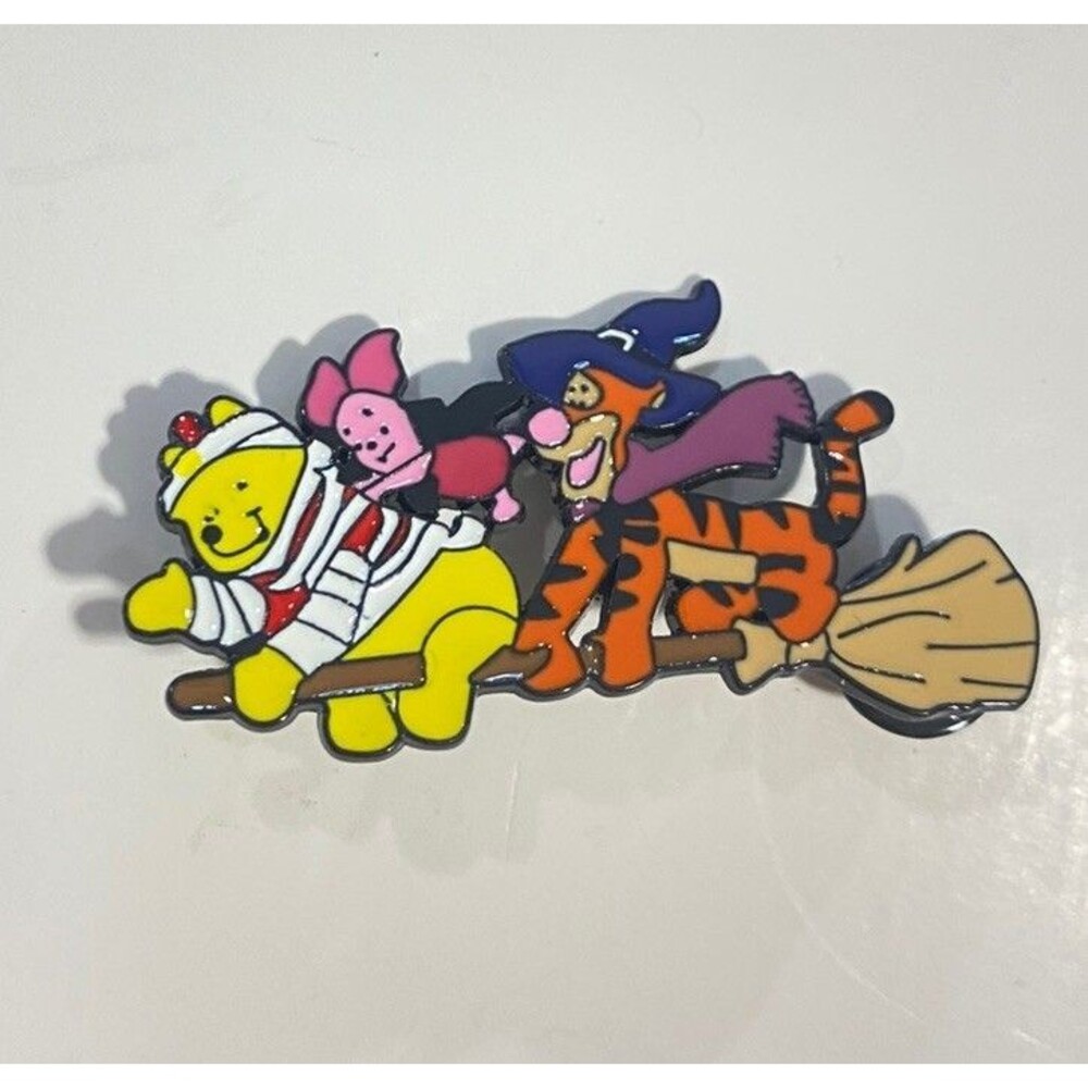 Disney Inspired Pin Winnie the Pooh Tigger Piglet Halloween Broomstick Witch Fun